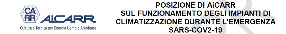 DIFFUSIONE CLIMATIZZATORI E CORONAVIRUS